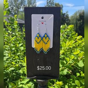 Handcrafted Yellow and Blue Beaded Earrings